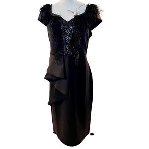 Item # A189  For Her NYC   Black Feather  Sequin Glam Night out  Dress  NWT  XL